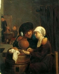 A boor with a serving girl in a tavern interior